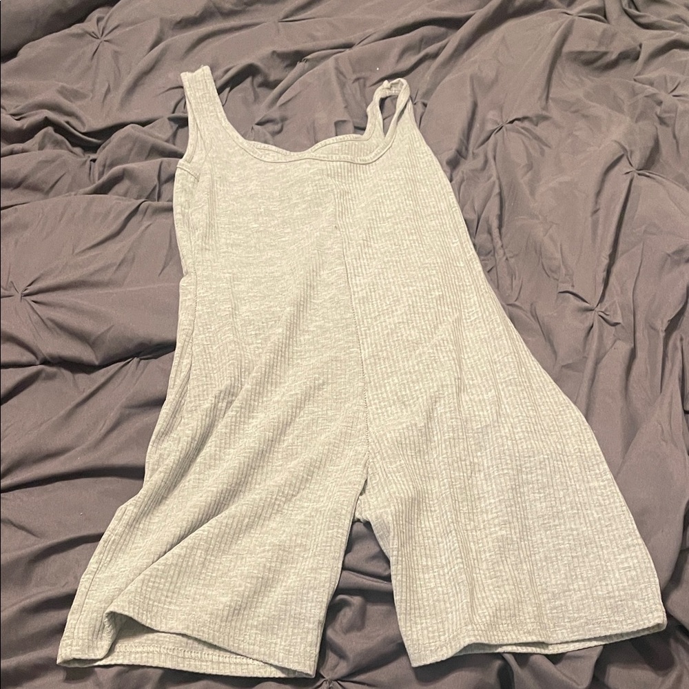 Gray Ribbed Sleeveless Romper